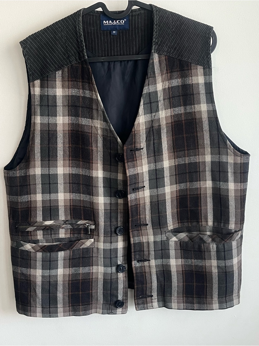 Vintage MADICO Plaid Flannel Vest with Corduroy Men’s Medium